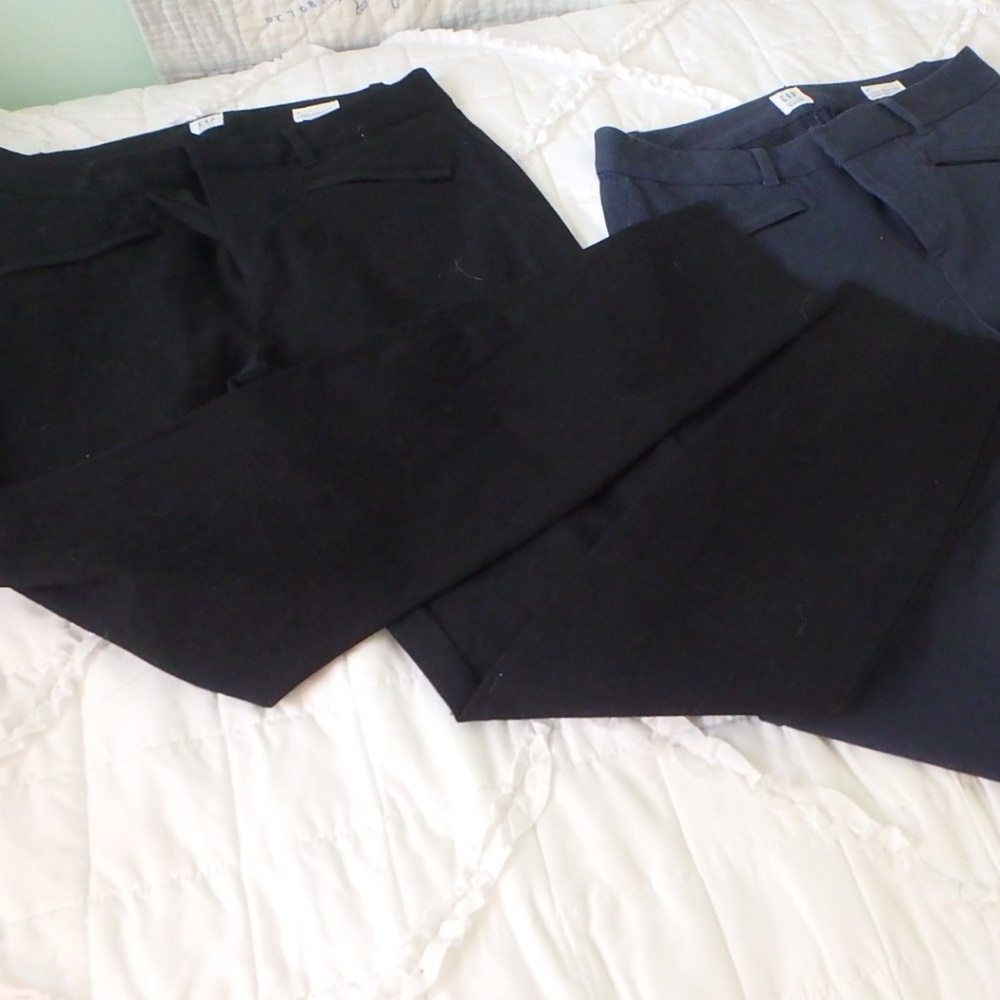 Pair of GAP curvey ankle pants in black and navy blue.